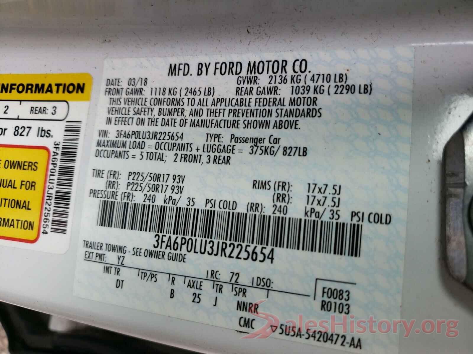 3FA6P0LU3JR225654 2018 FORD FUSION