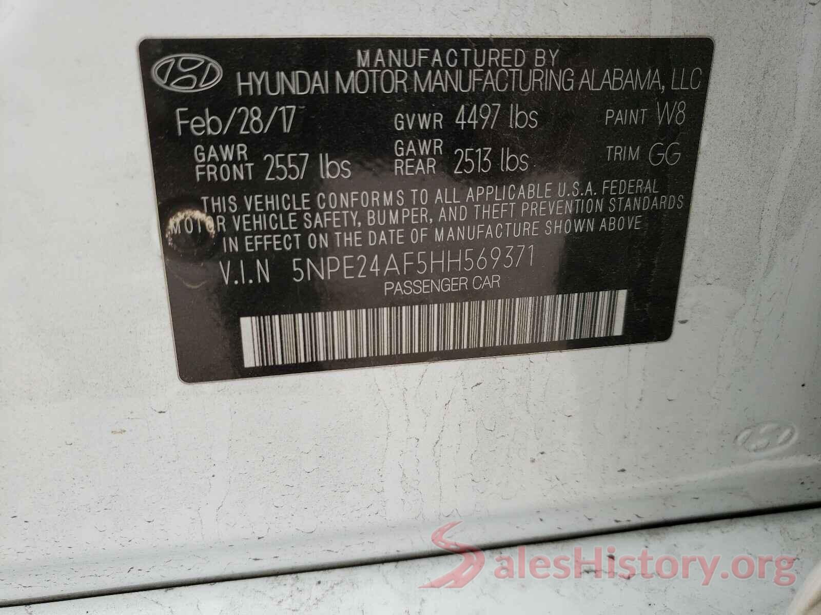 5NPE24AF5HH569371 2017 HYUNDAI SONATA