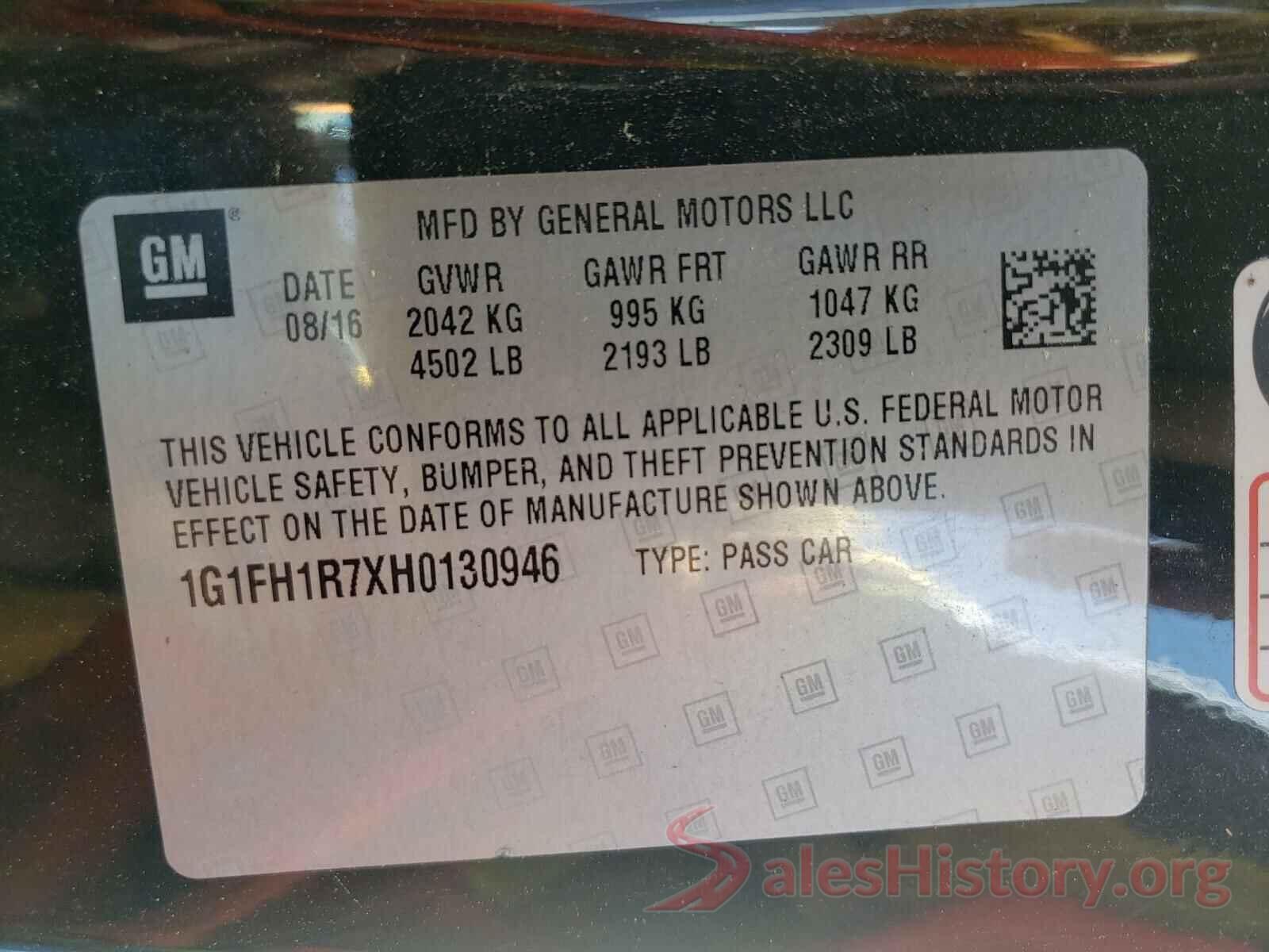 1G1FH1R7XH0130946 2017 CHEVROLET CAMARO