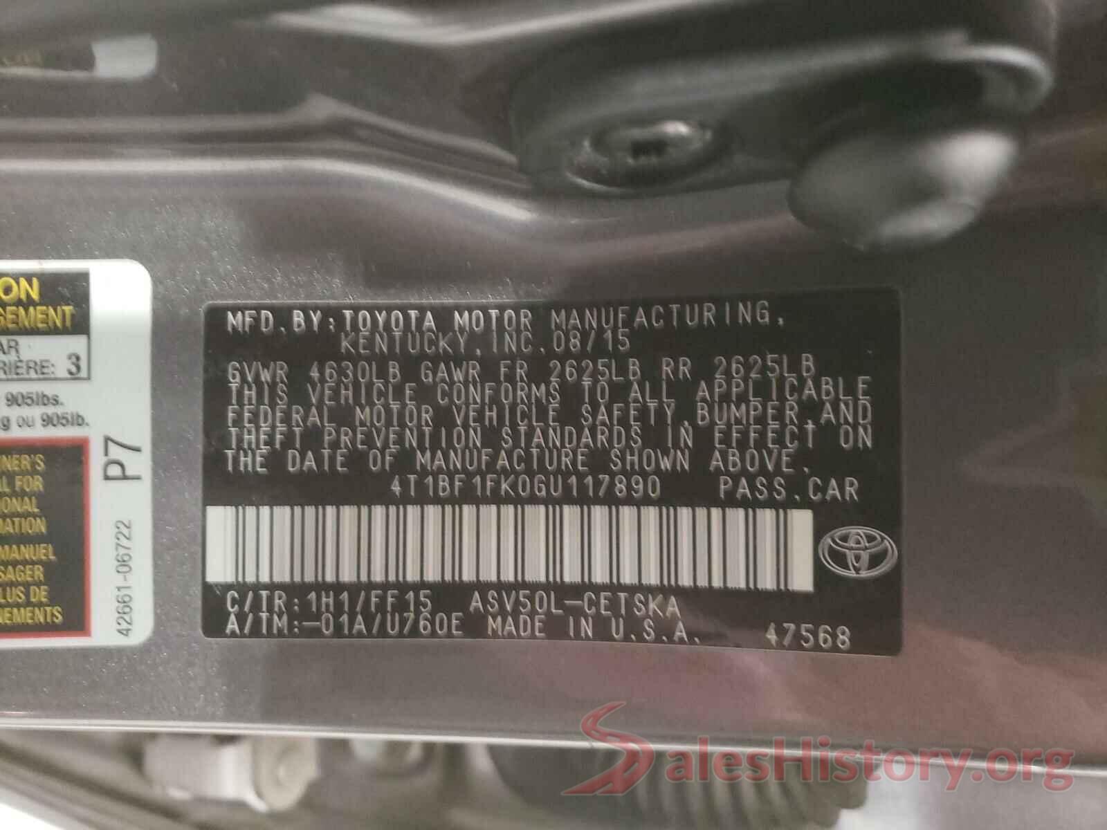 4T1BF1FK0GU117890 2016 TOYOTA CAMRY