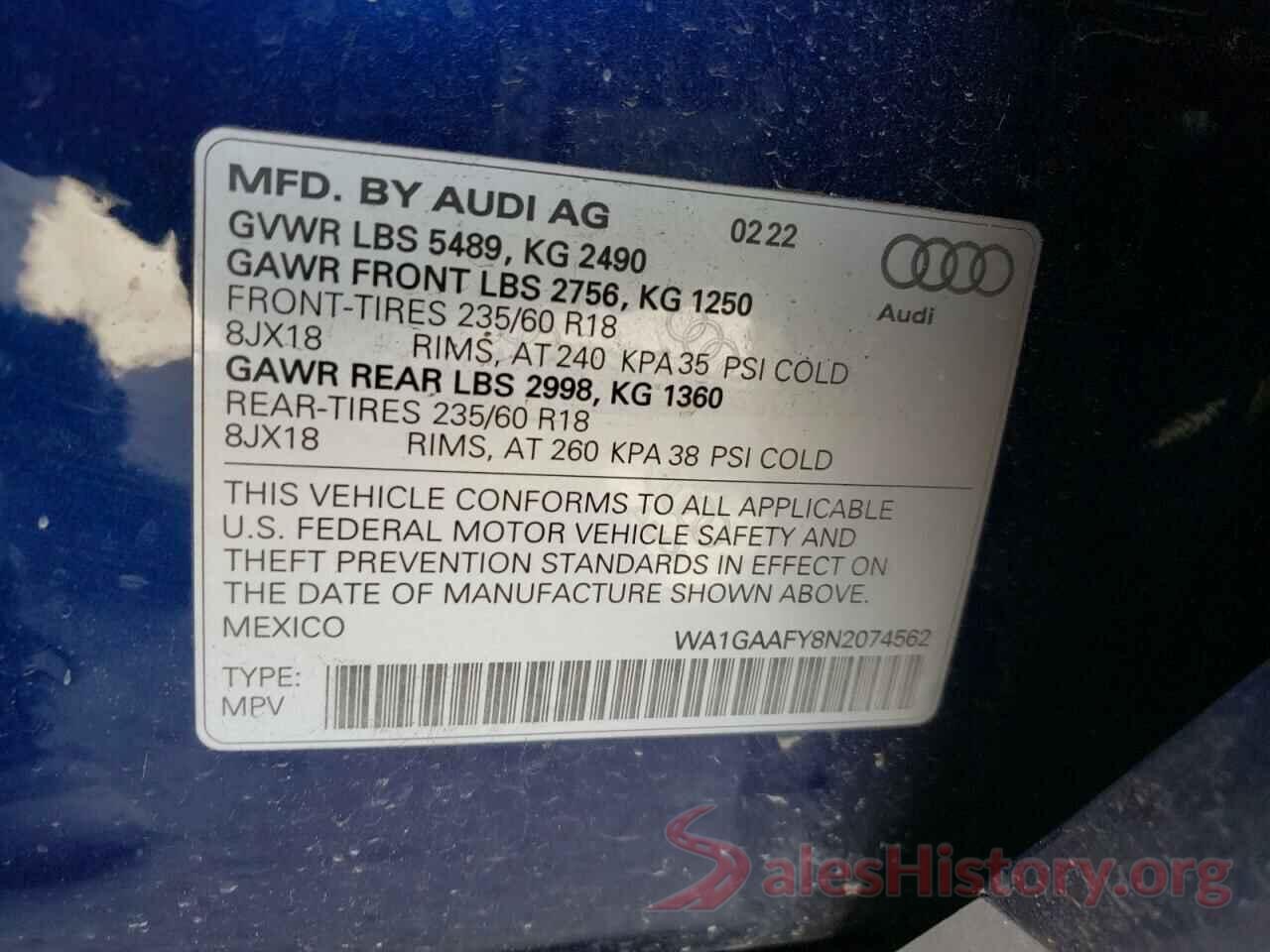 WA1GAAFY8N2074562 2022 AUDI Q5