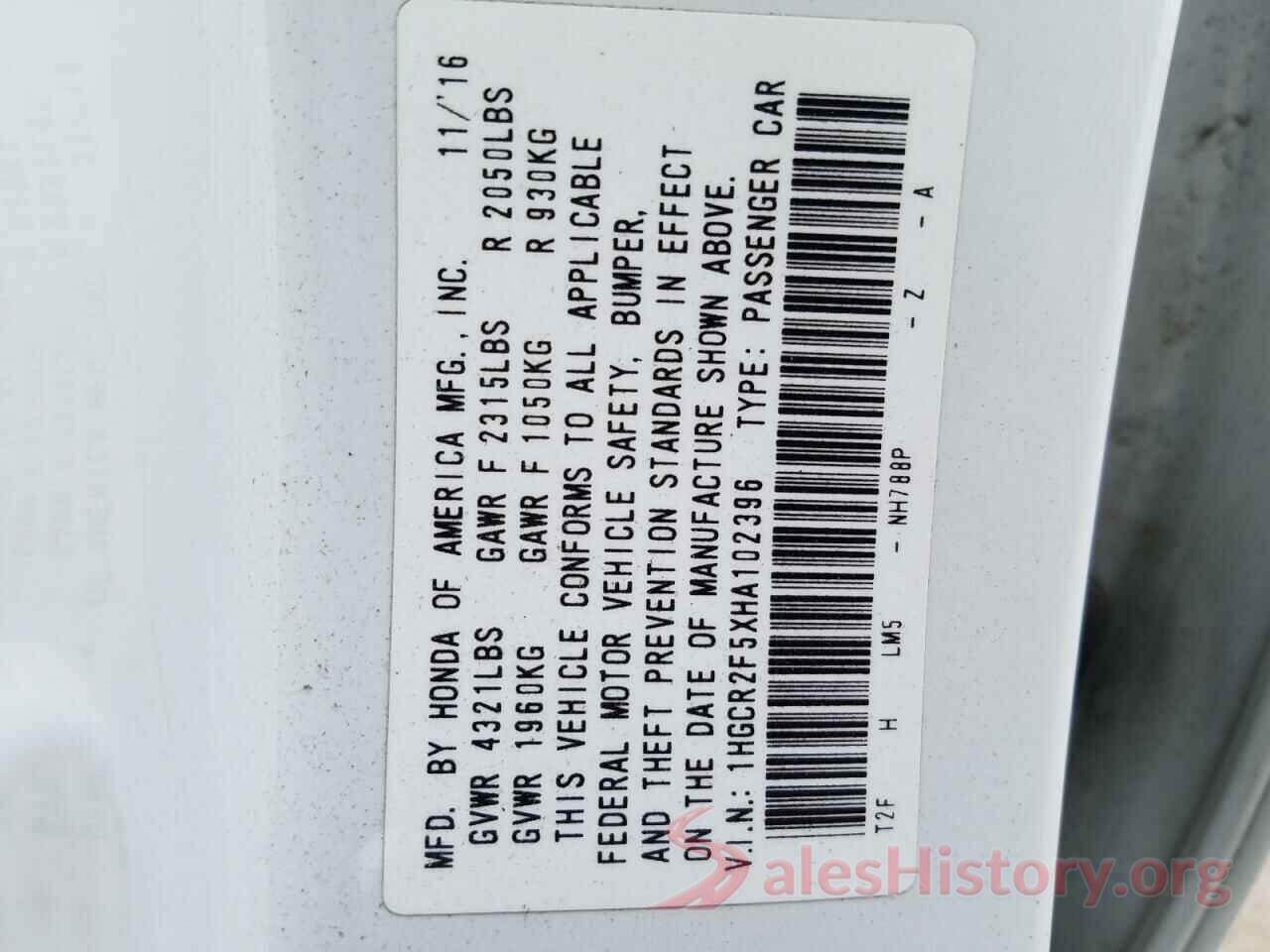 1HGCR2F5XHA102396 2017 HONDA ACCORD