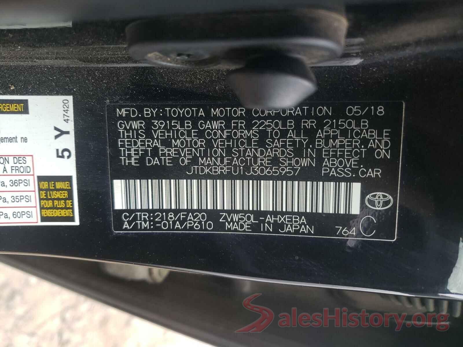 JTDKBRFU1J3065957 2018 TOYOTA PRIUS