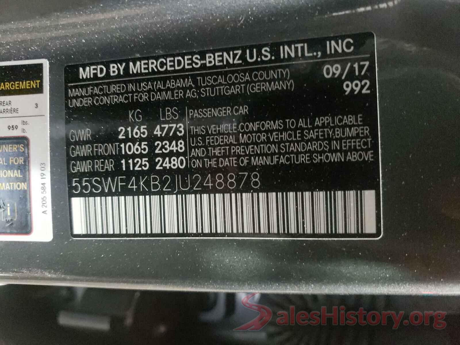 55SWF4KB2JU248878 2018 MERCEDES-BENZ C CLASS