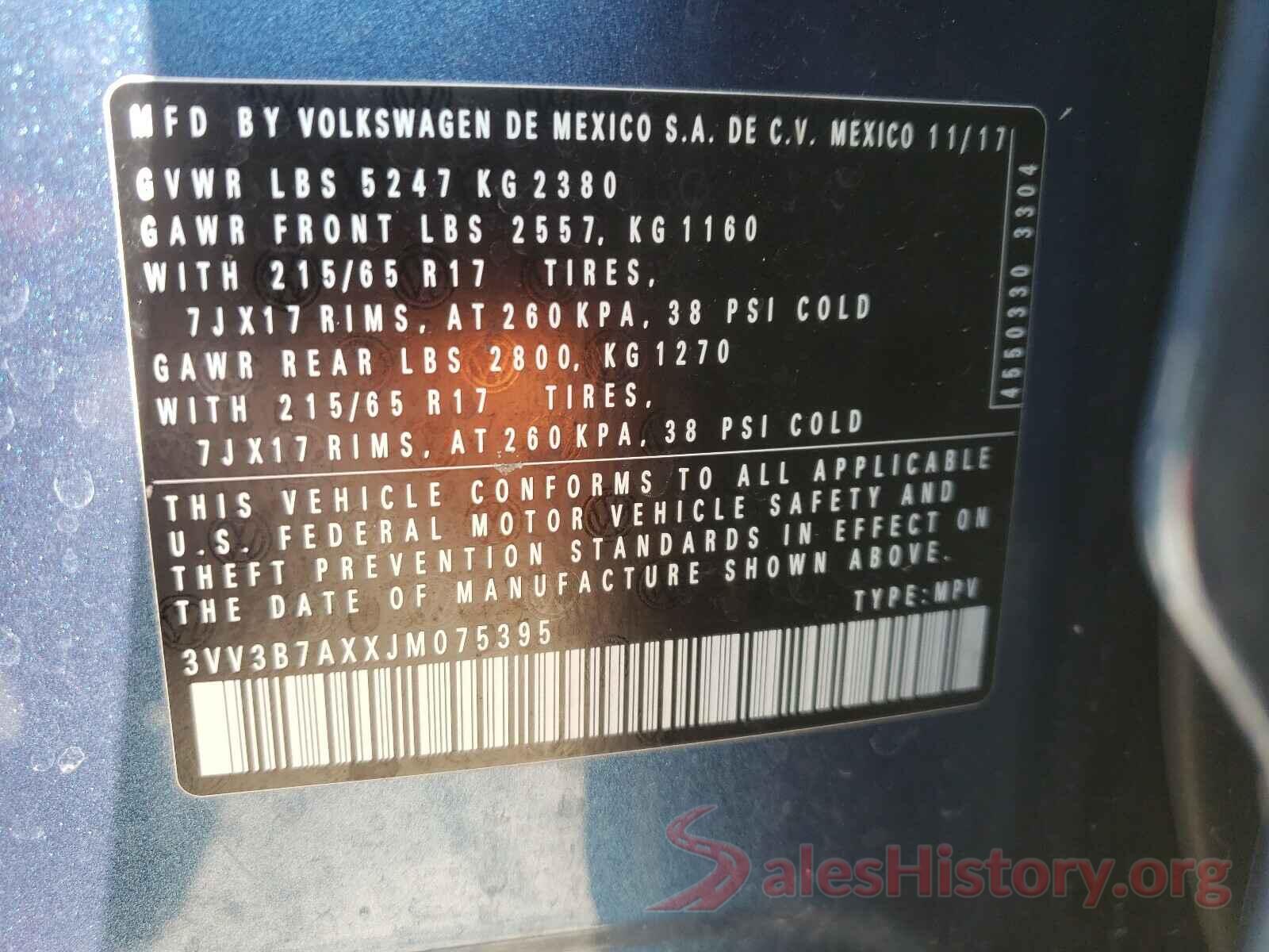 3VV3B7AXXJM075395 2018 VOLKSWAGEN TIGUAN