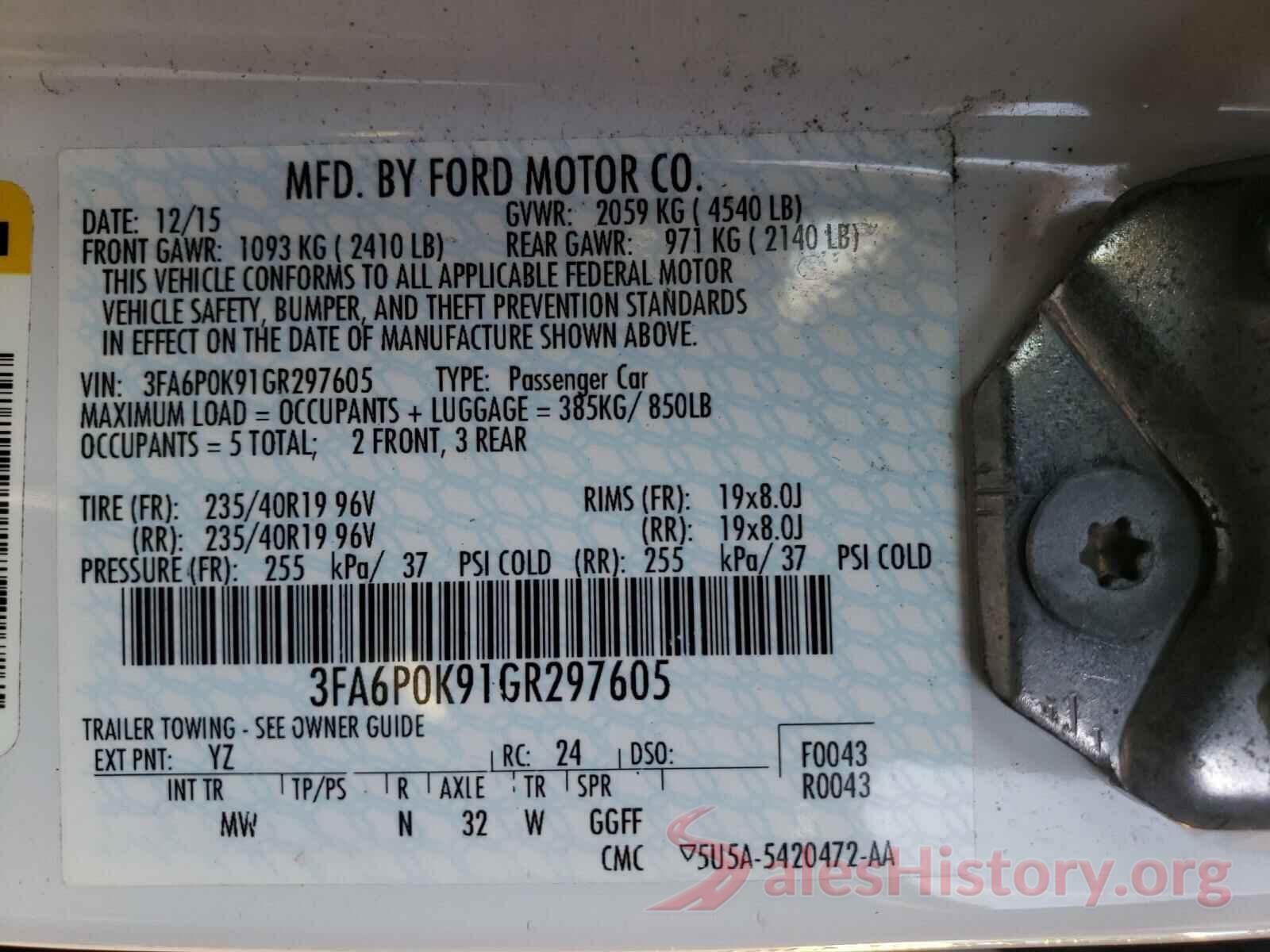 3FA6P0K91GR297605 2016 FORD FUSION