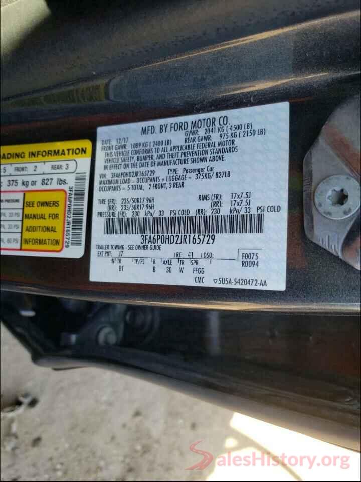 3FA6P0HD2JR165729 2018 FORD FUSION