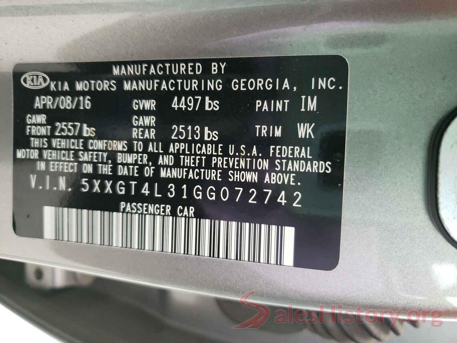 5XXGT4L31GG072742 2016 KIA OPTIMA