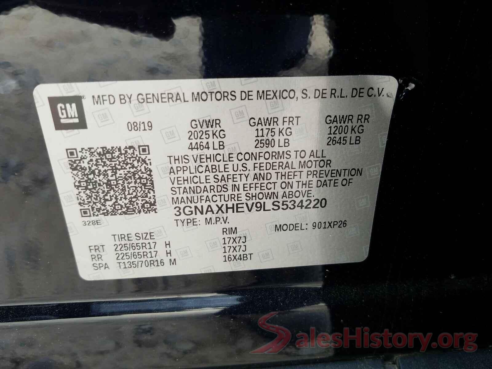 3GNAXHEV9LS534220 2020 CHEVROLET EQUINOX