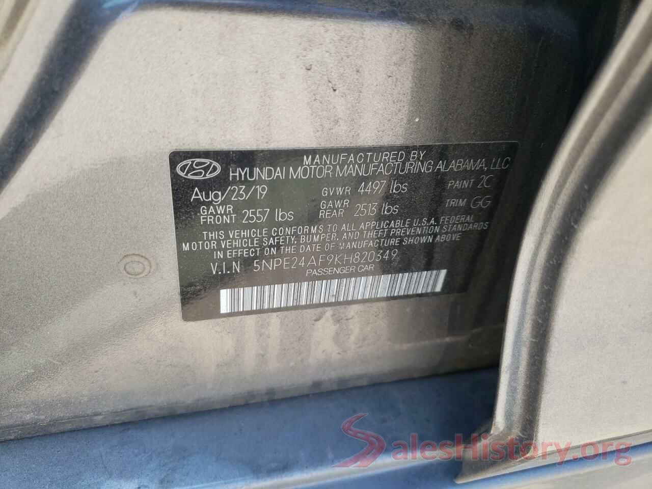 5NPE24AF9KH820349 2019 HYUNDAI SONATA