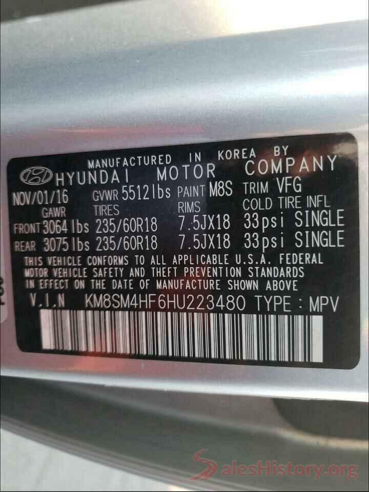 KM8SM4HF6HU223480 2017 HYUNDAI SANTA FE