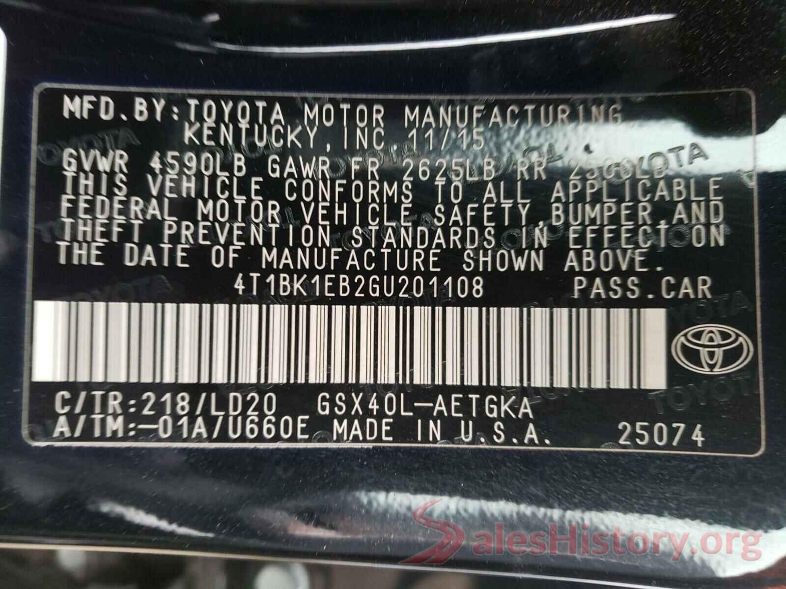 4T1BK1EB2GU201108 2016 TOYOTA AVALON