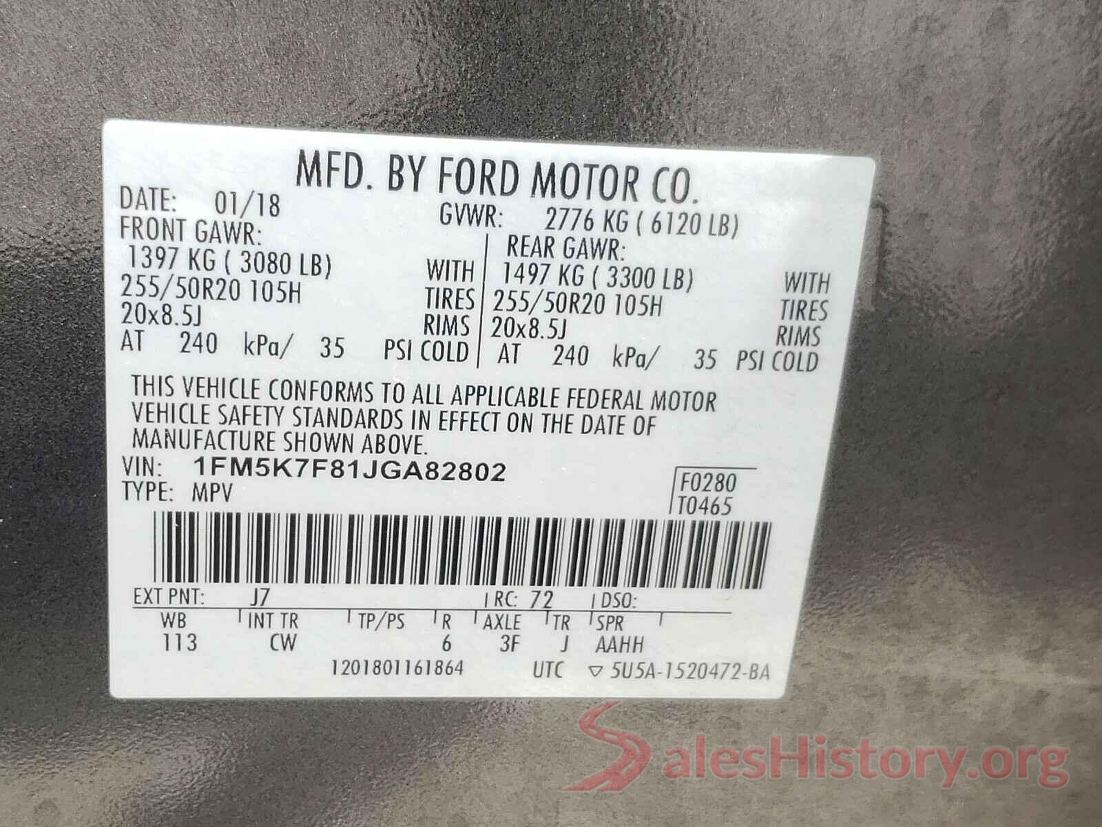 1FM5K7F81JGA82802 2018 FORD EXPLORER