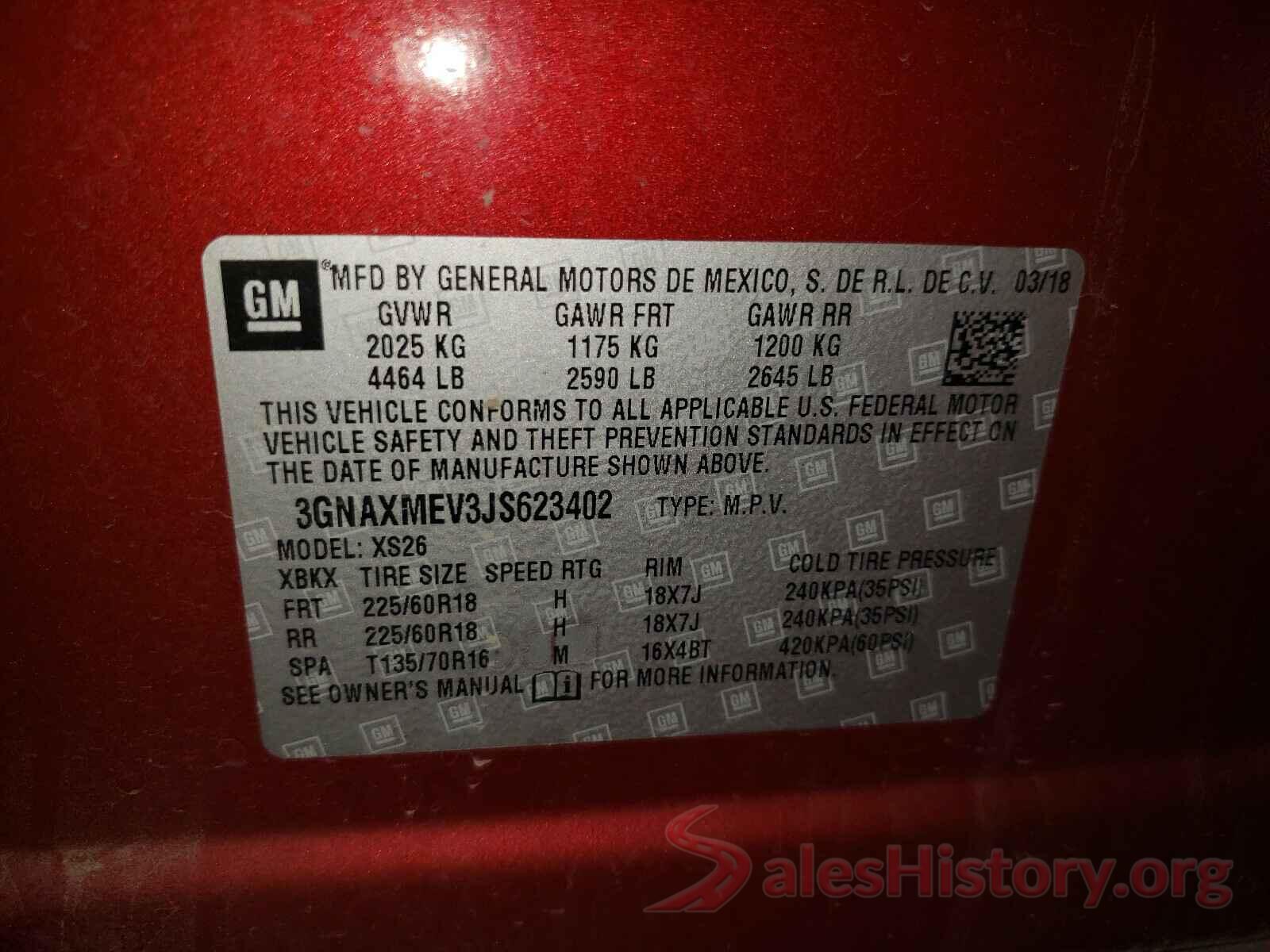 3GNAXMEV3JS623402 2018 CHEVROLET EQUINOX