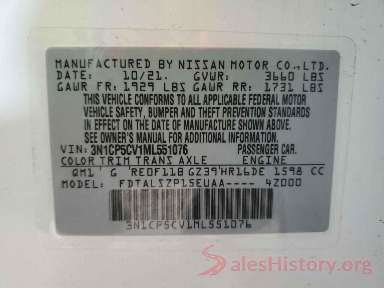 3N1CP5CV1ML551076 2021 NISSAN KICKS