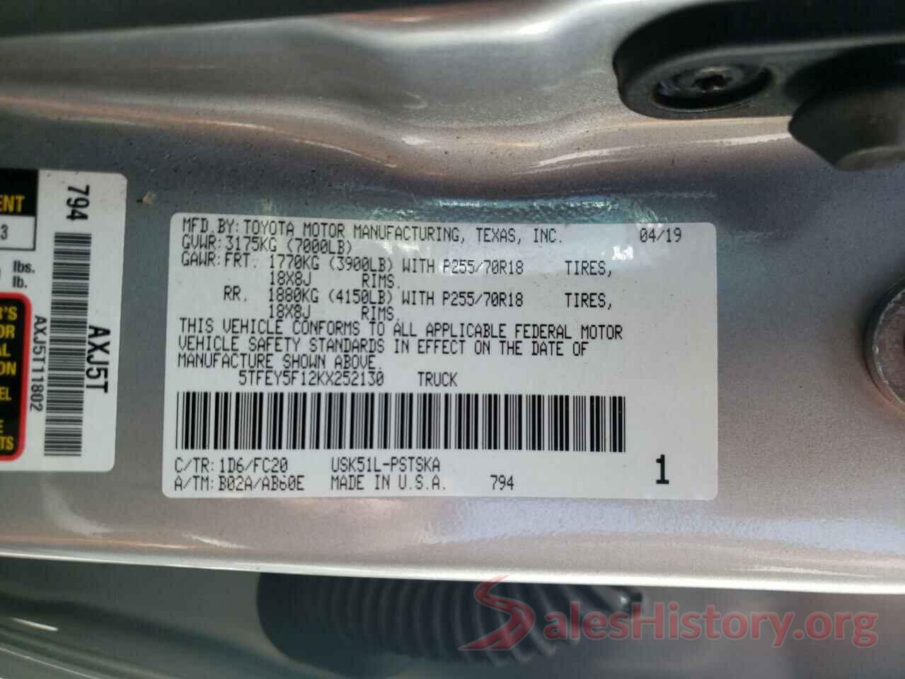 5TFEY5F12KX252130 2019 TOYOTA TUNDRA