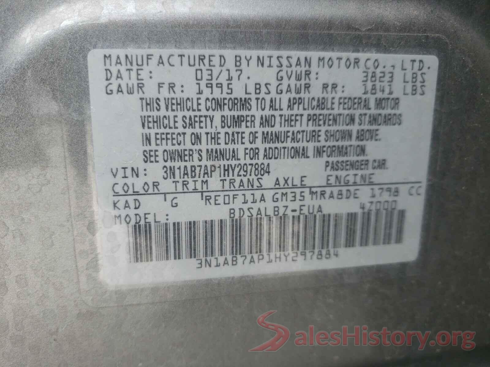 3N1AB7AP1HY297884 2017 NISSAN SENTRA