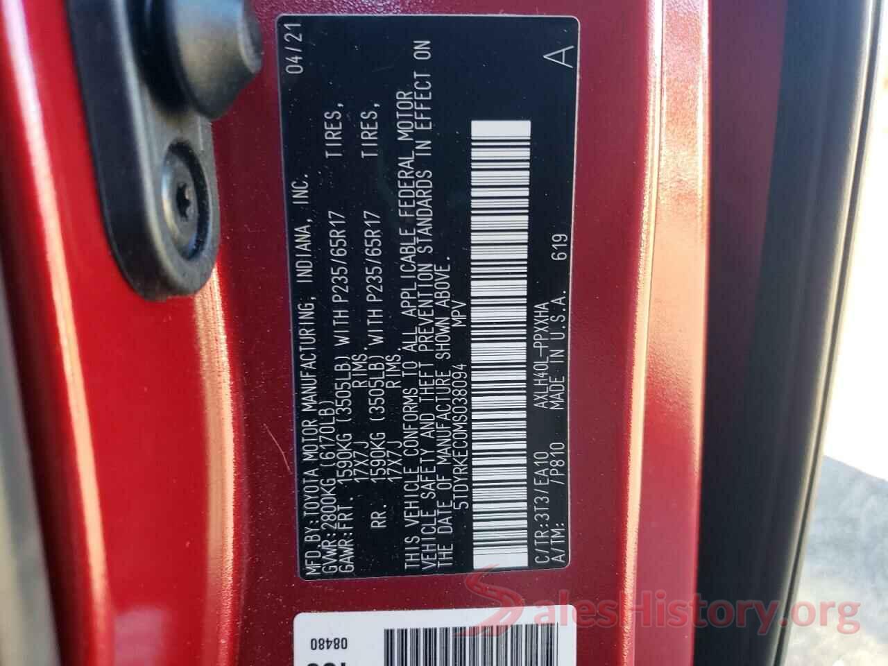 5TDYRKEC0MS038094 2021 TOYOTA SIENNA