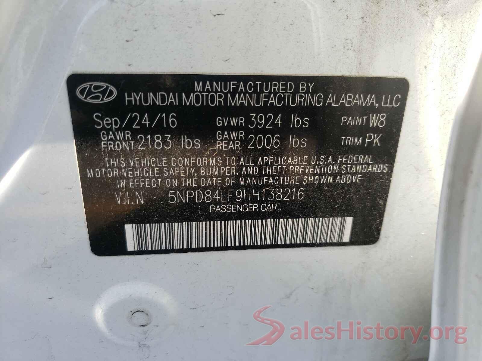 5NPD84LF9HH138216 2017 HYUNDAI ELANTRA