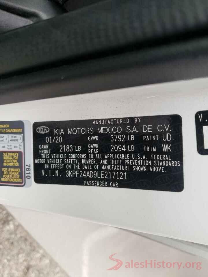 3KPF24AD9LE217121 2020 KIA FORTE