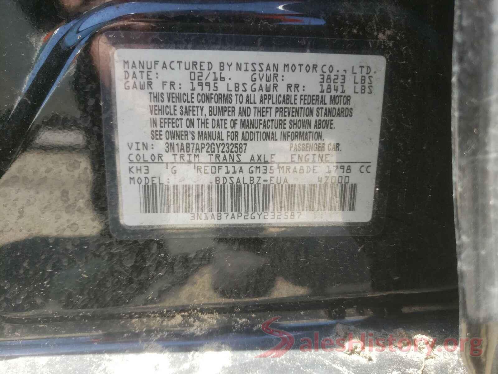 3N1AB7AP2GY232587 2016 NISSAN SENTRA