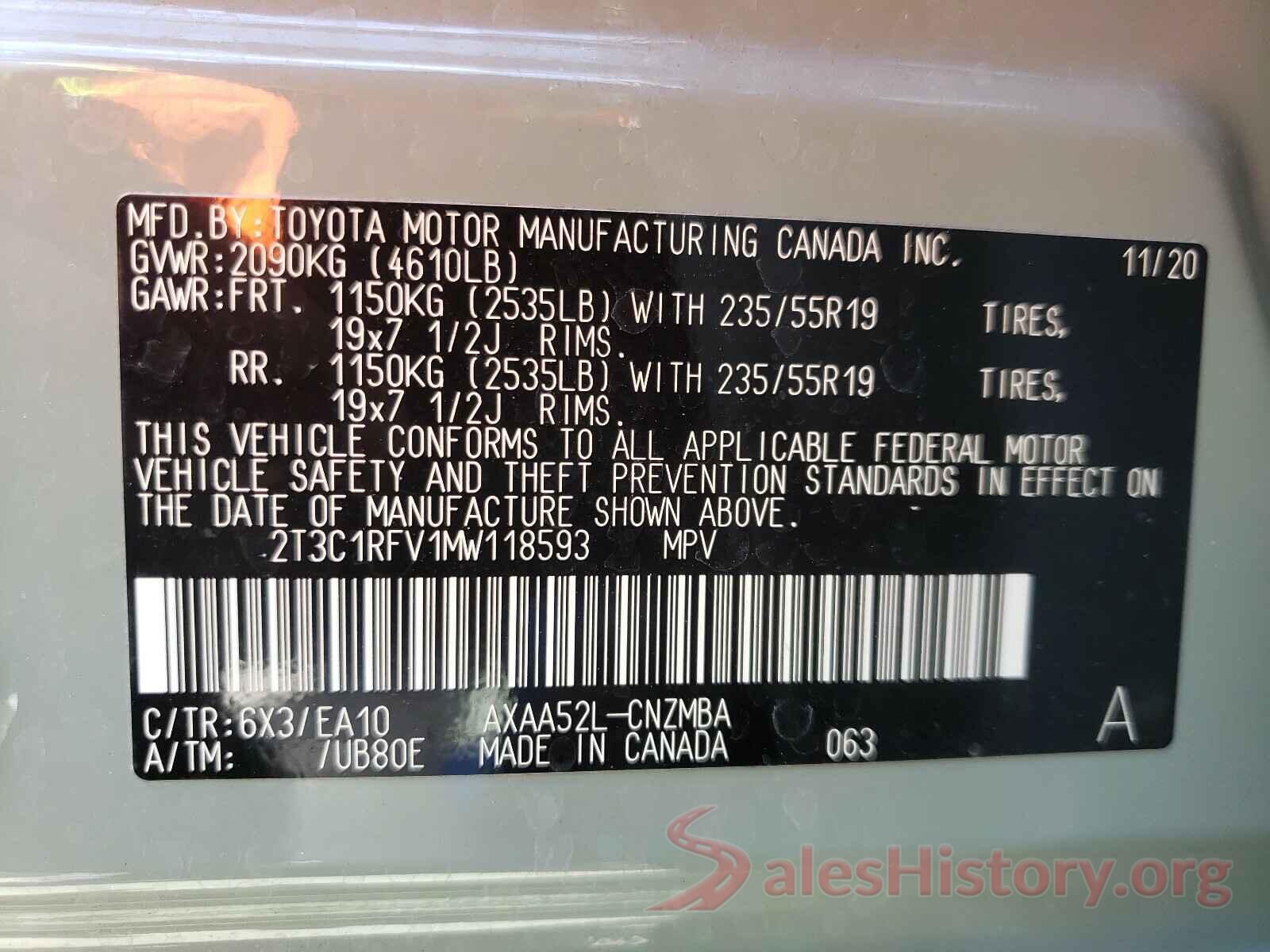 2T3C1RFV1MW118593 2021 TOYOTA RAV4