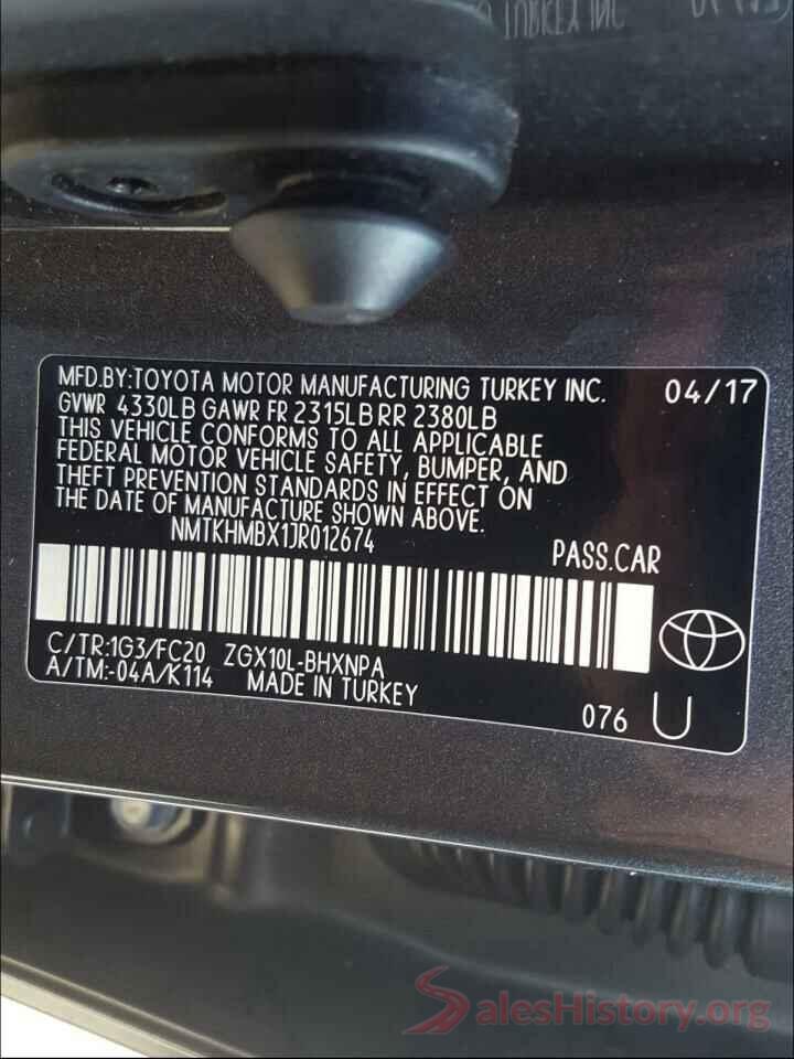 NMTKHMBX1JR012674 2018 TOYOTA C-HR