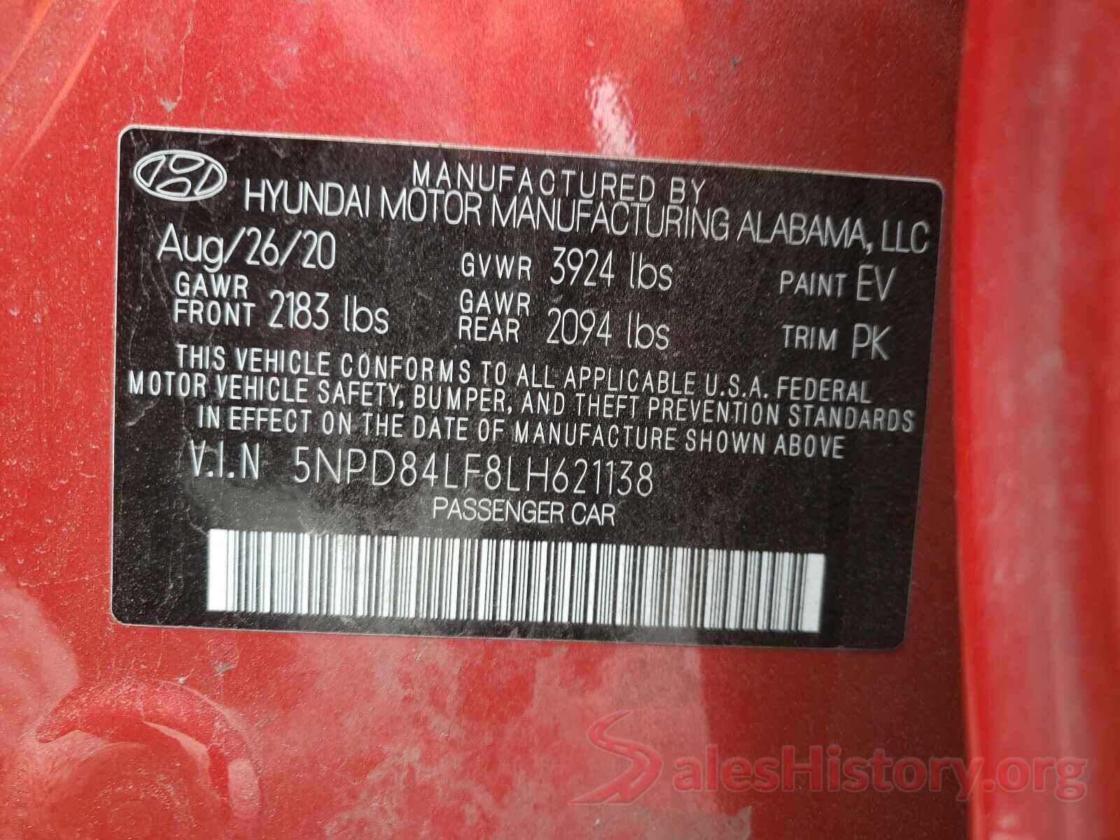 5NPD84LF8LH621138 2020 HYUNDAI ELANTRA