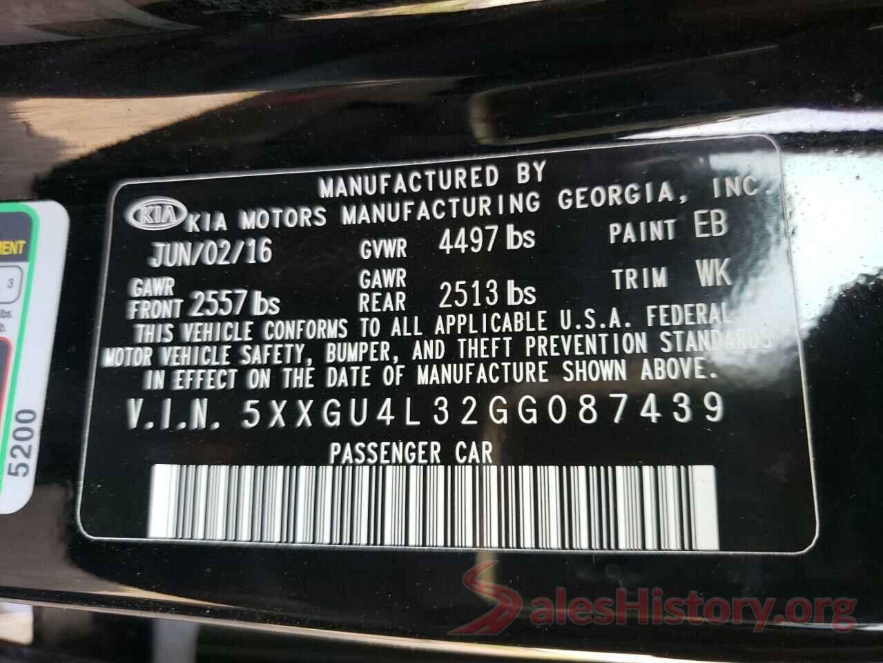 5XXGU4L32GG087439 2016 KIA OPTIMA