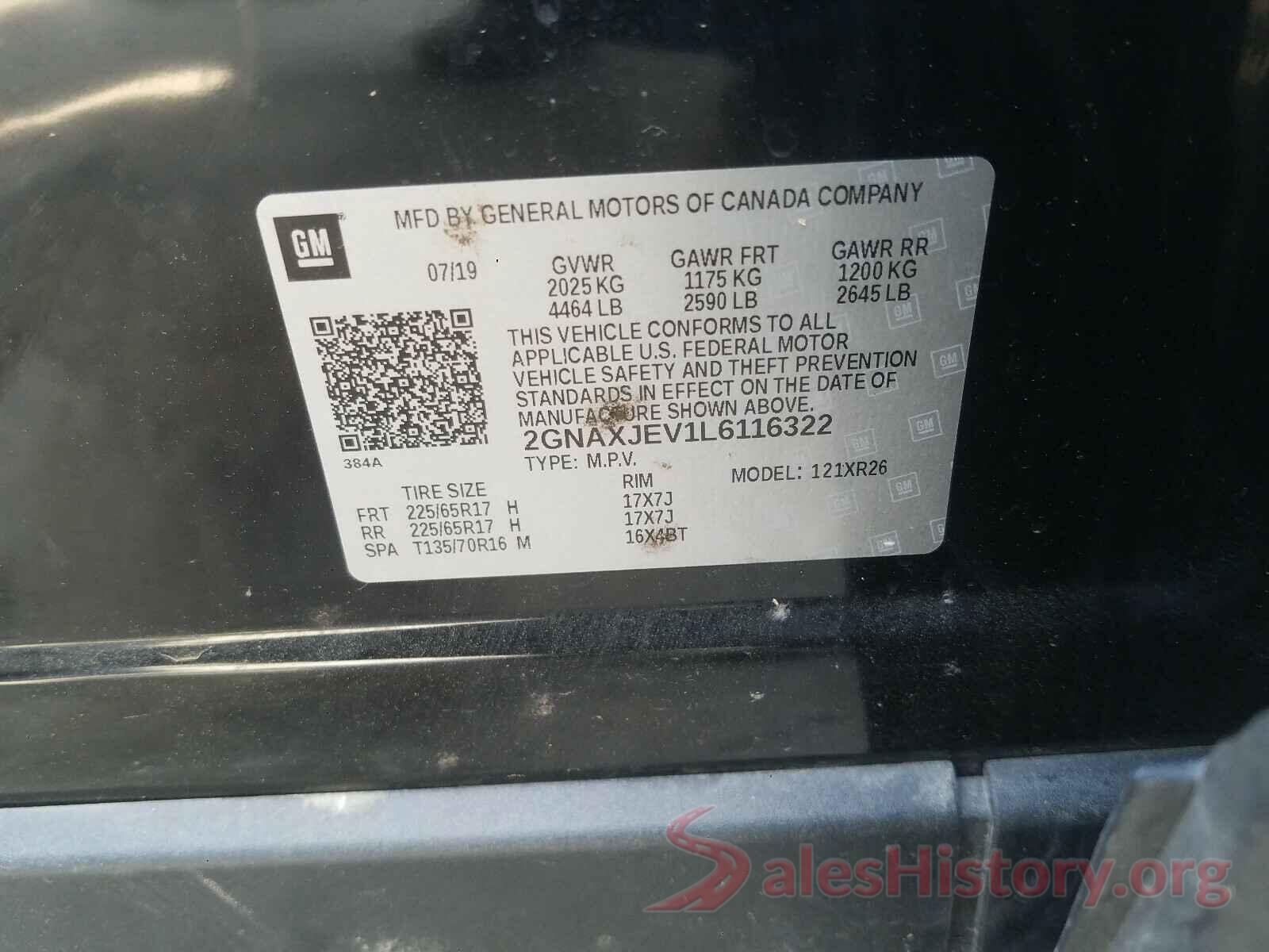 2GNAXJEV1L6116322 2020 CHEVROLET EQUINOX