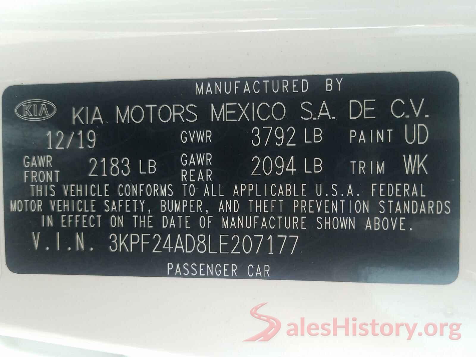 3KPF24AD8LE207177 2020 KIA FORTE