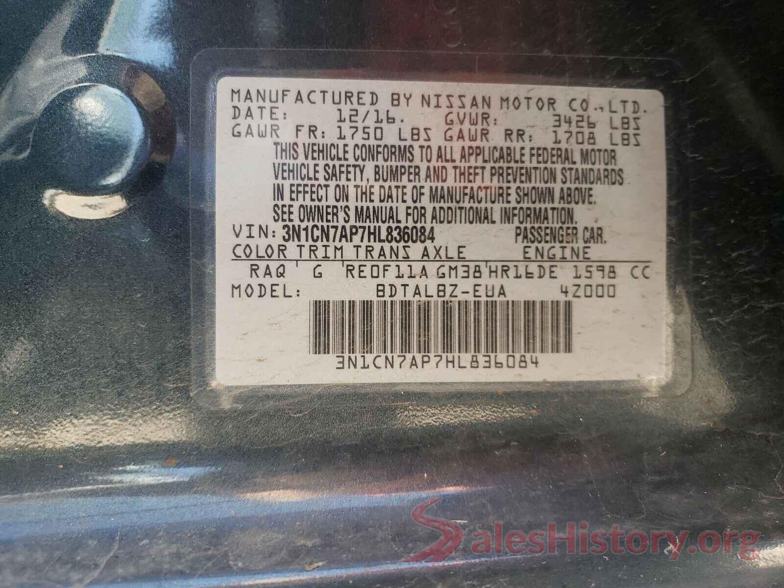 3N1CN7AP7HL836084 2017 NISSAN VERSA