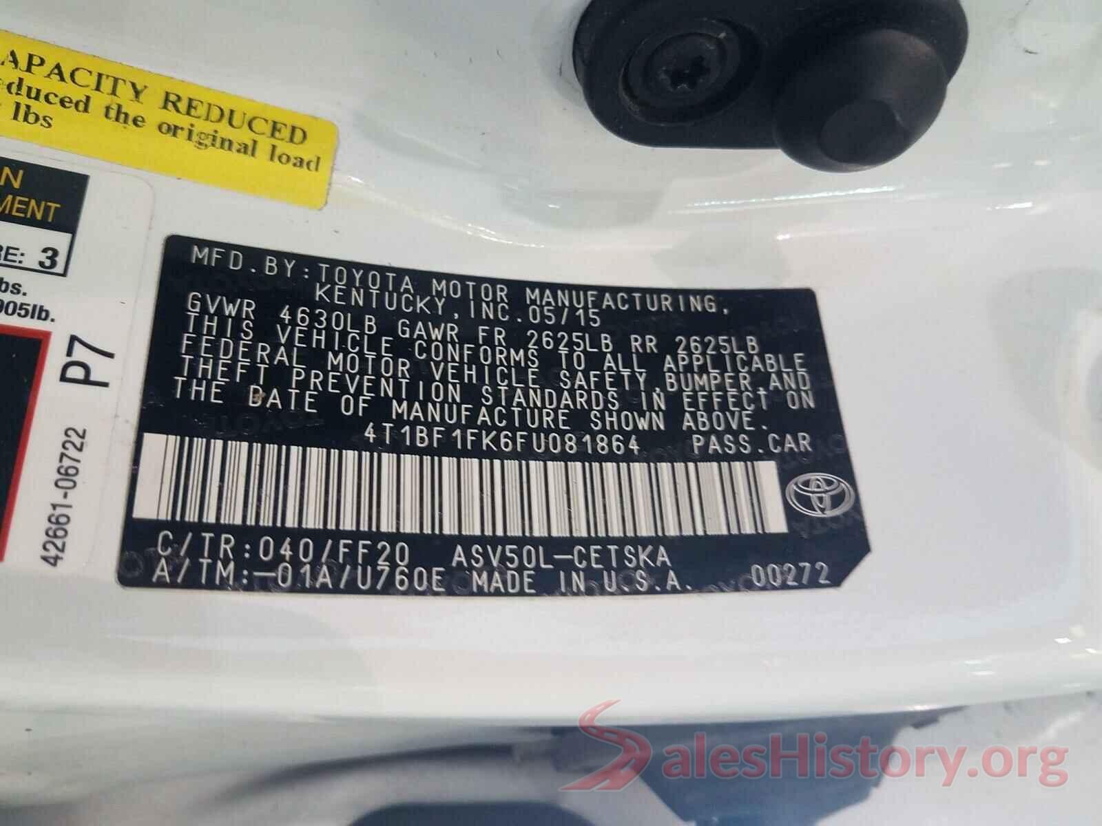 4T1BF1FK6FU081864 2015 TOYOTA CAMRY