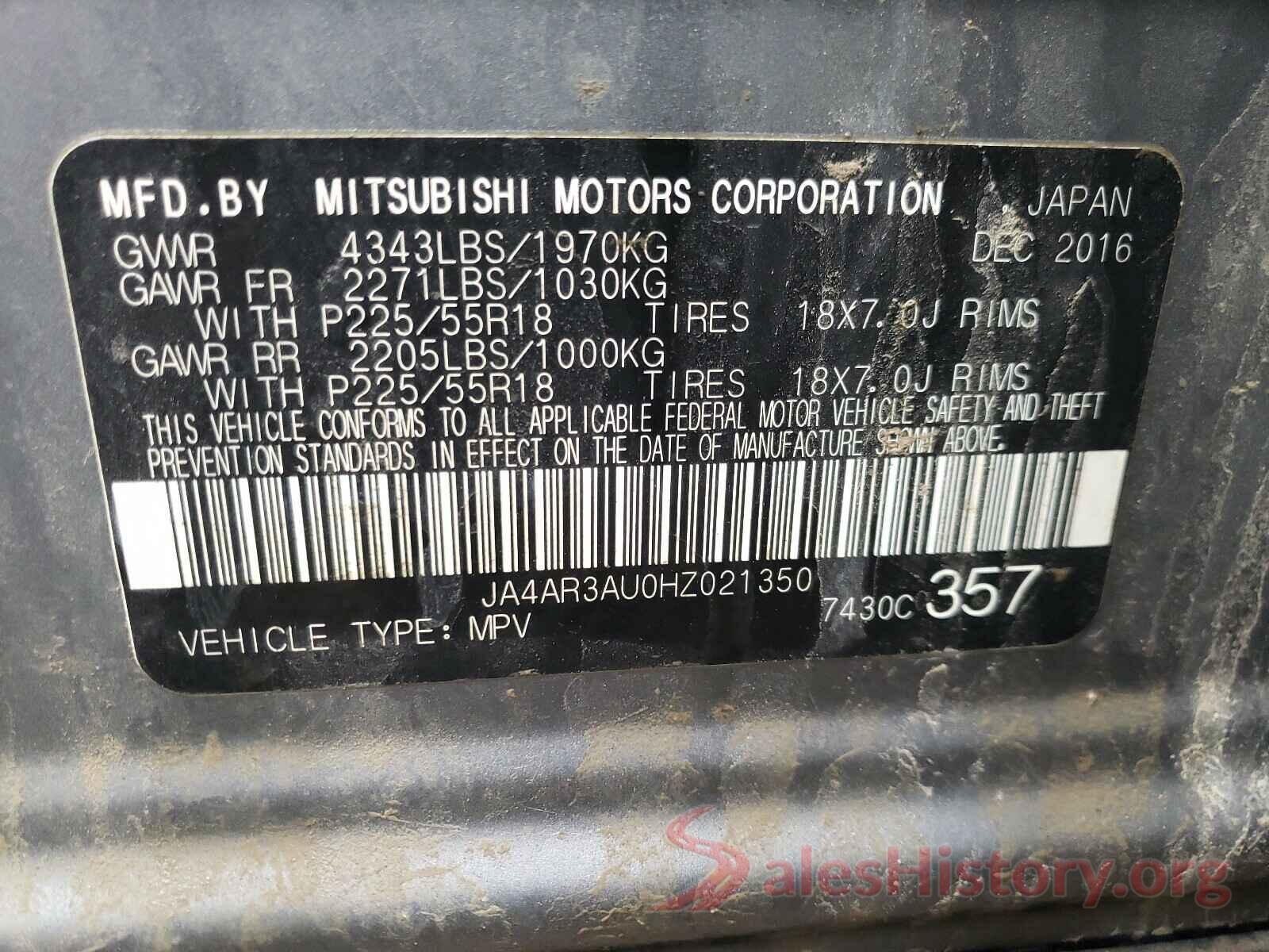 JA4AR3AU0HZ021350 2017 MITSUBISHI OUTLANDER