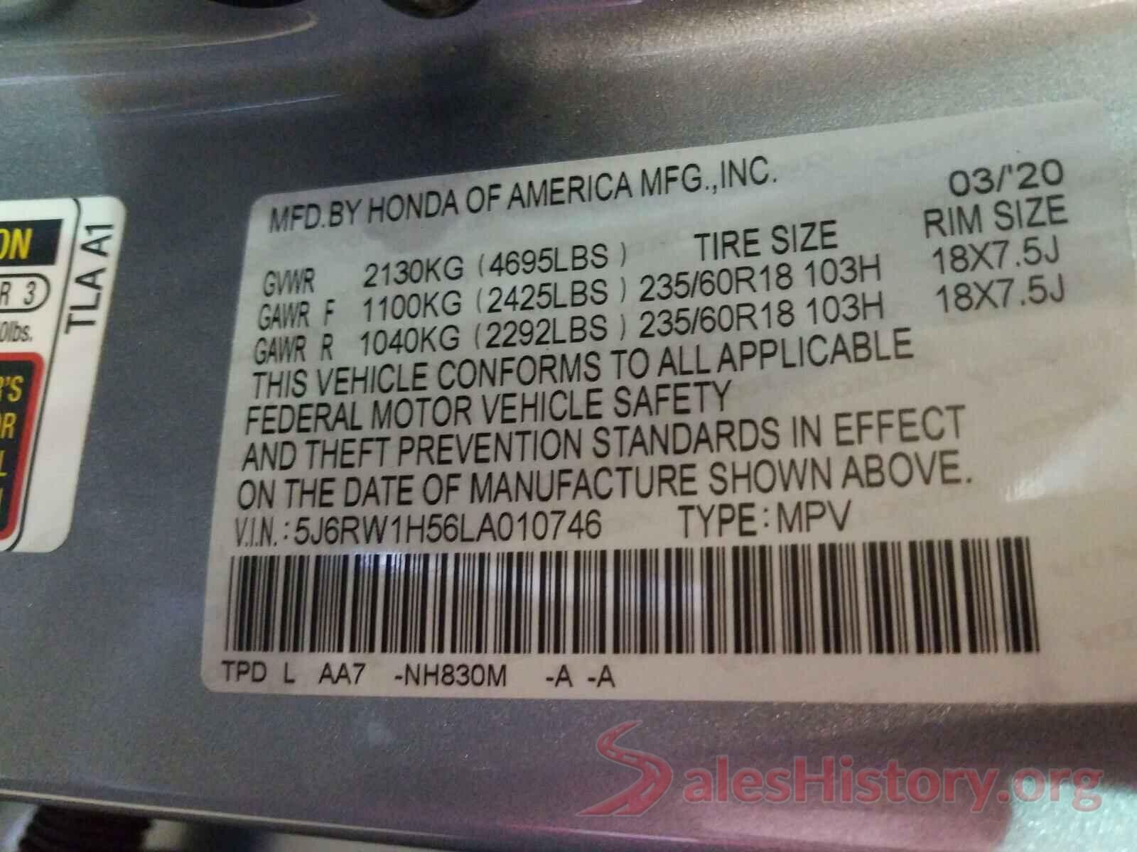 5J6RW1H56LA010746 2020 HONDA CRV