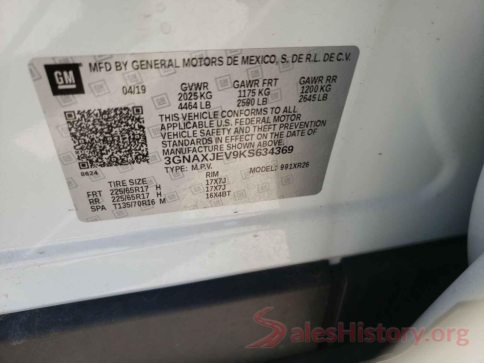 3GNAXJEV9KS634369 2019 CHEVROLET EQUINOX