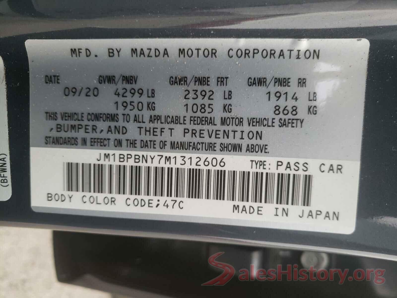 JM1BPBNY7M1312606 2021 MAZDA 3