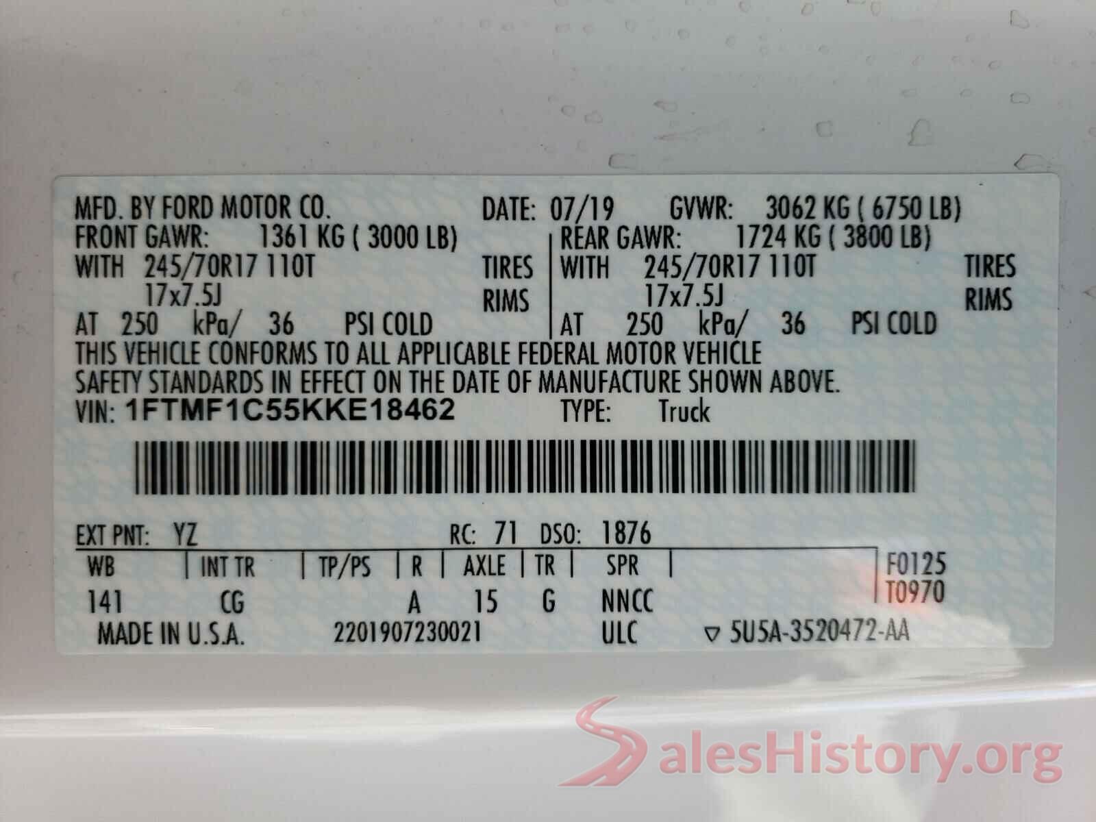 1FTMF1C55KKE18462 2019 FORD F150