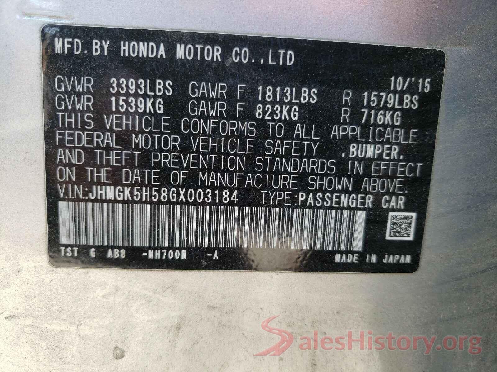 JHMGK5H58GX003184 2016 HONDA FIT