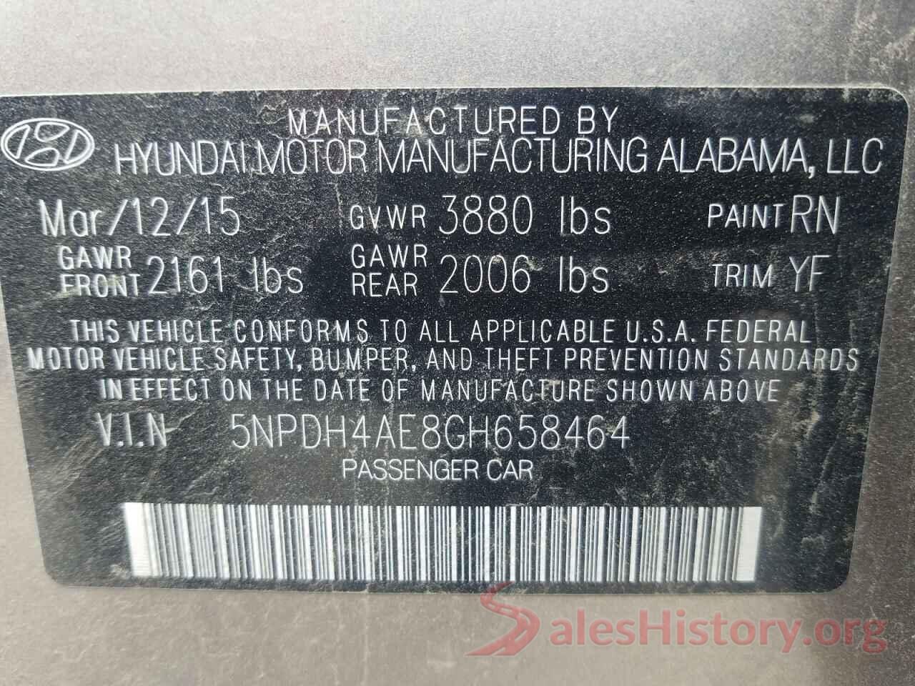 5NPDH4AE8GH658464 2016 HYUNDAI ELANTRA