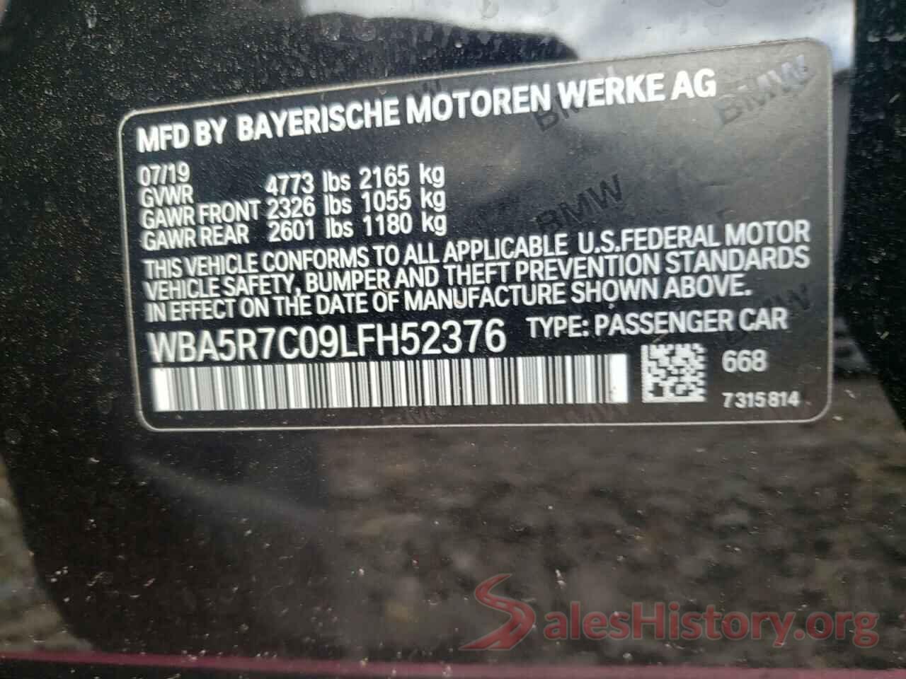 WBA5R7C09LFH52376 2020 BMW 3 SERIES