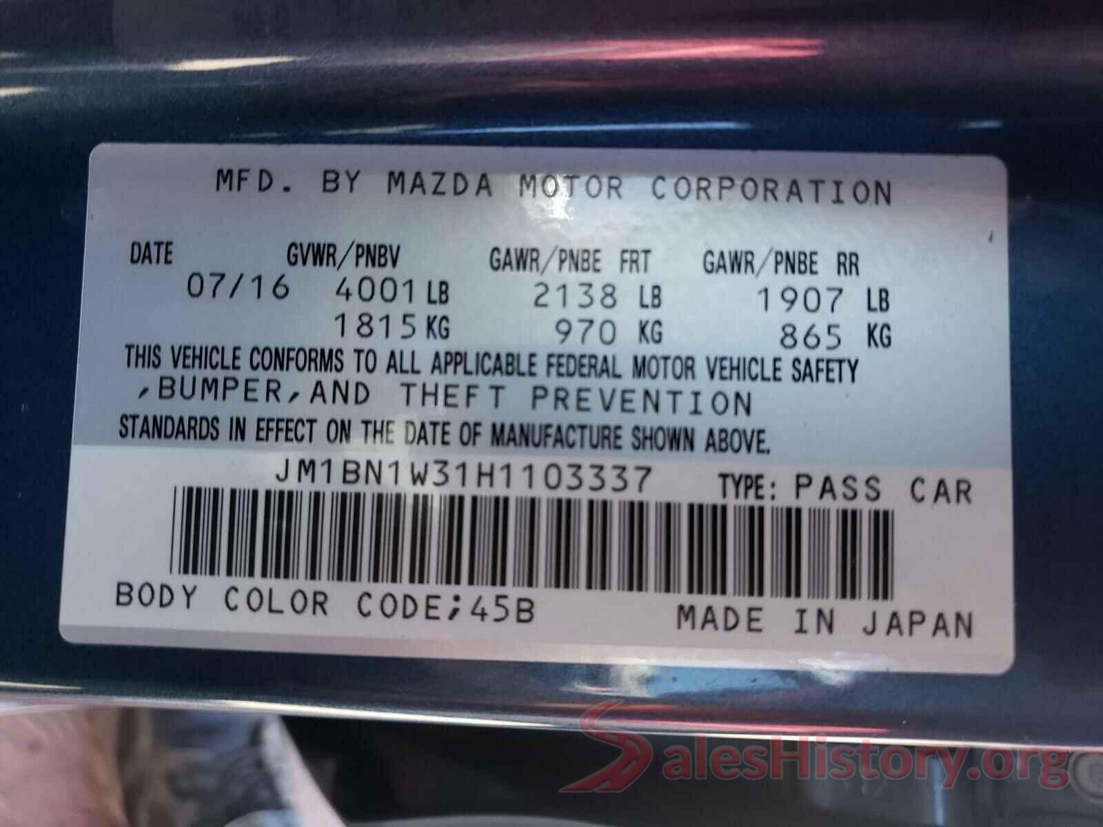 JM1BN1W31H1103337 2017 MAZDA 3