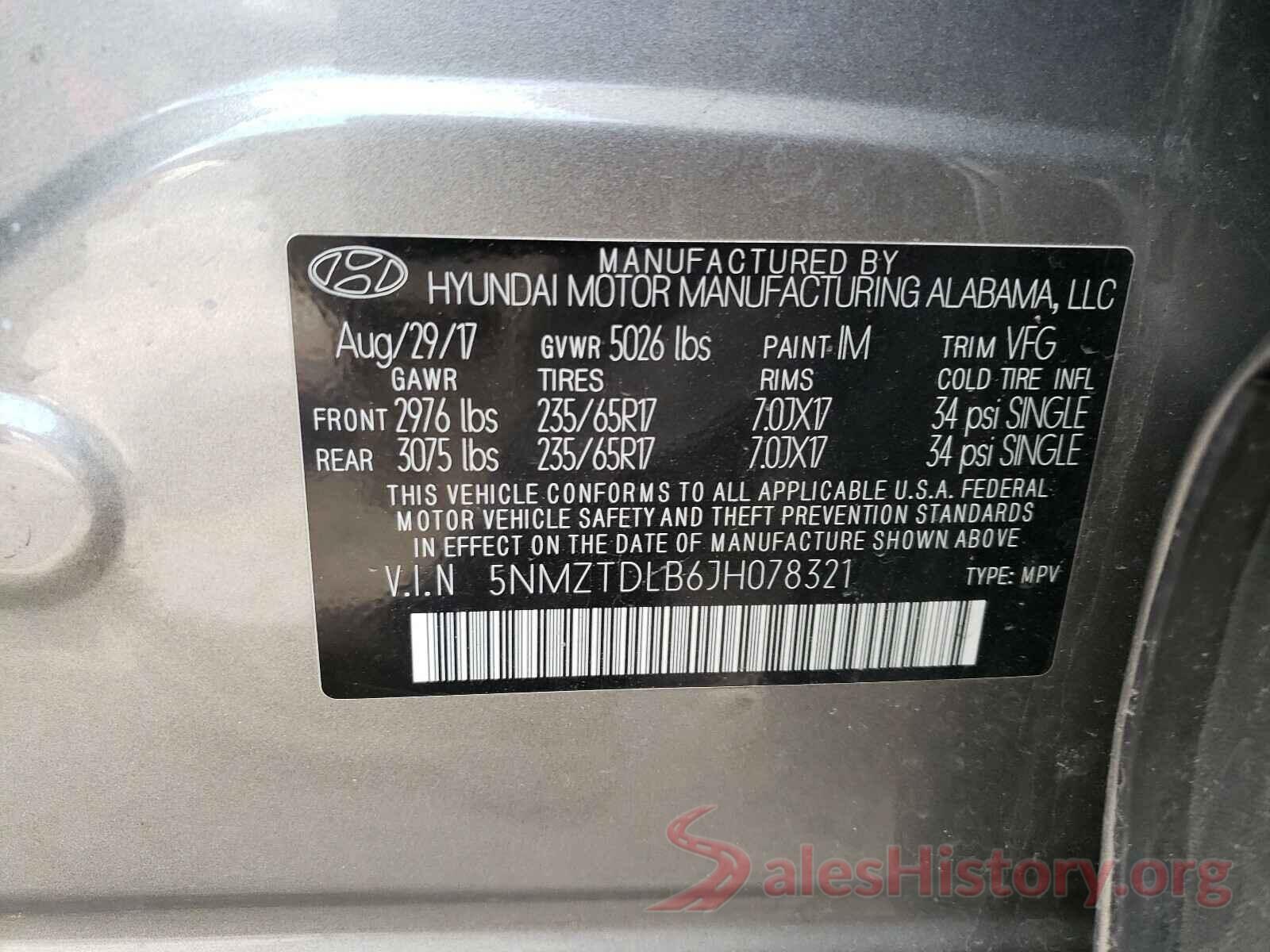 5NMZTDLB6JH078321 2018 HYUNDAI SANTA FE