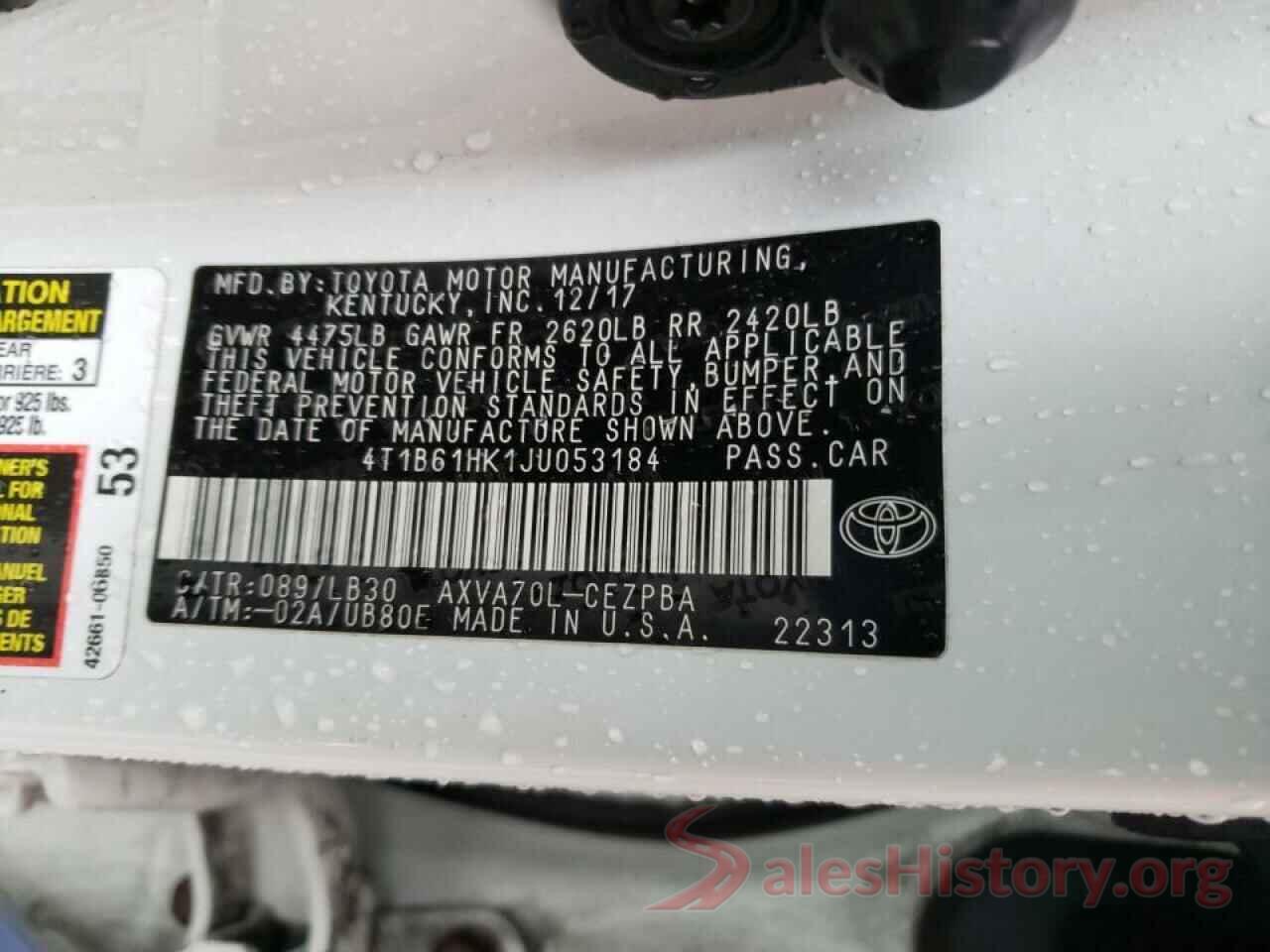 4T1B61HK1JU053184 2018 TOYOTA CAMRY