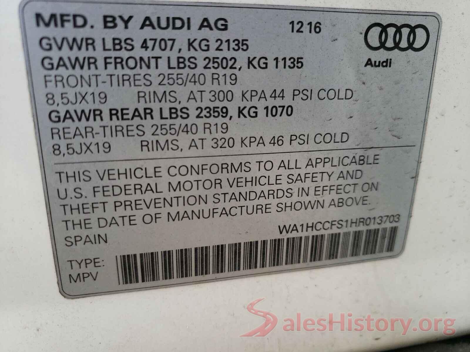 WA1HCCFS1HR013703 2017 AUDI Q3