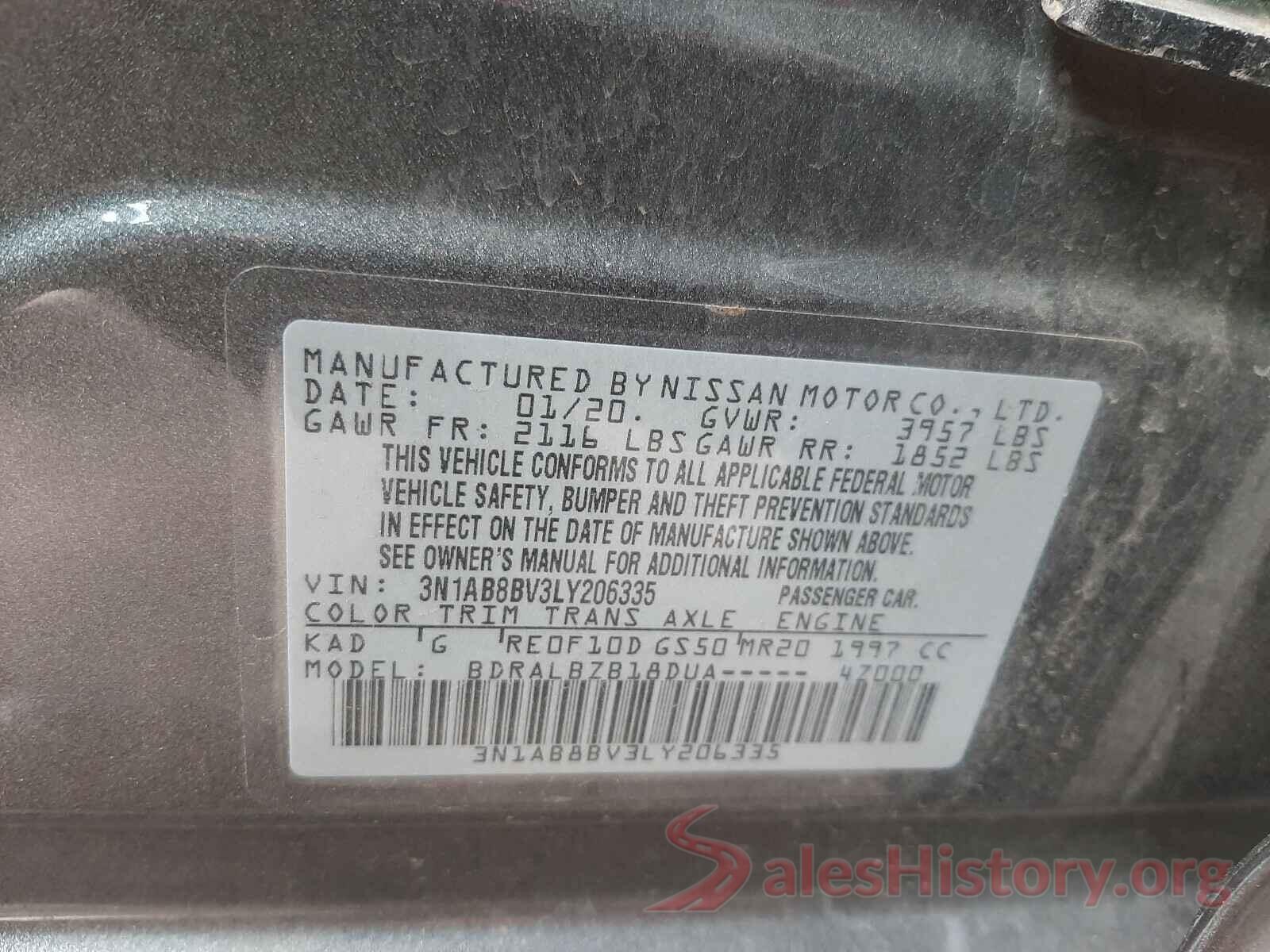 3N1AB8BV3LY206335 2020 NISSAN SENTRA