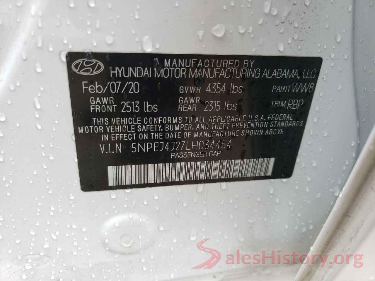 5NPEJ4J27LH034454 2020 HYUNDAI SONATA