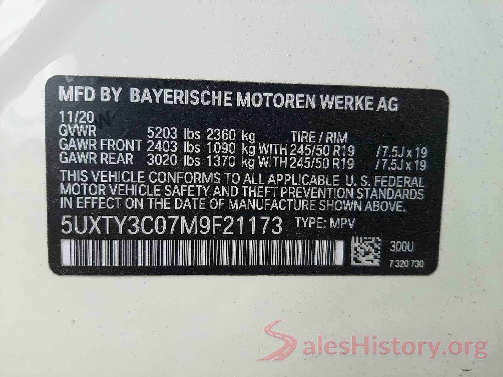 5UXTY3C07M9F21173 2021 BMW X3