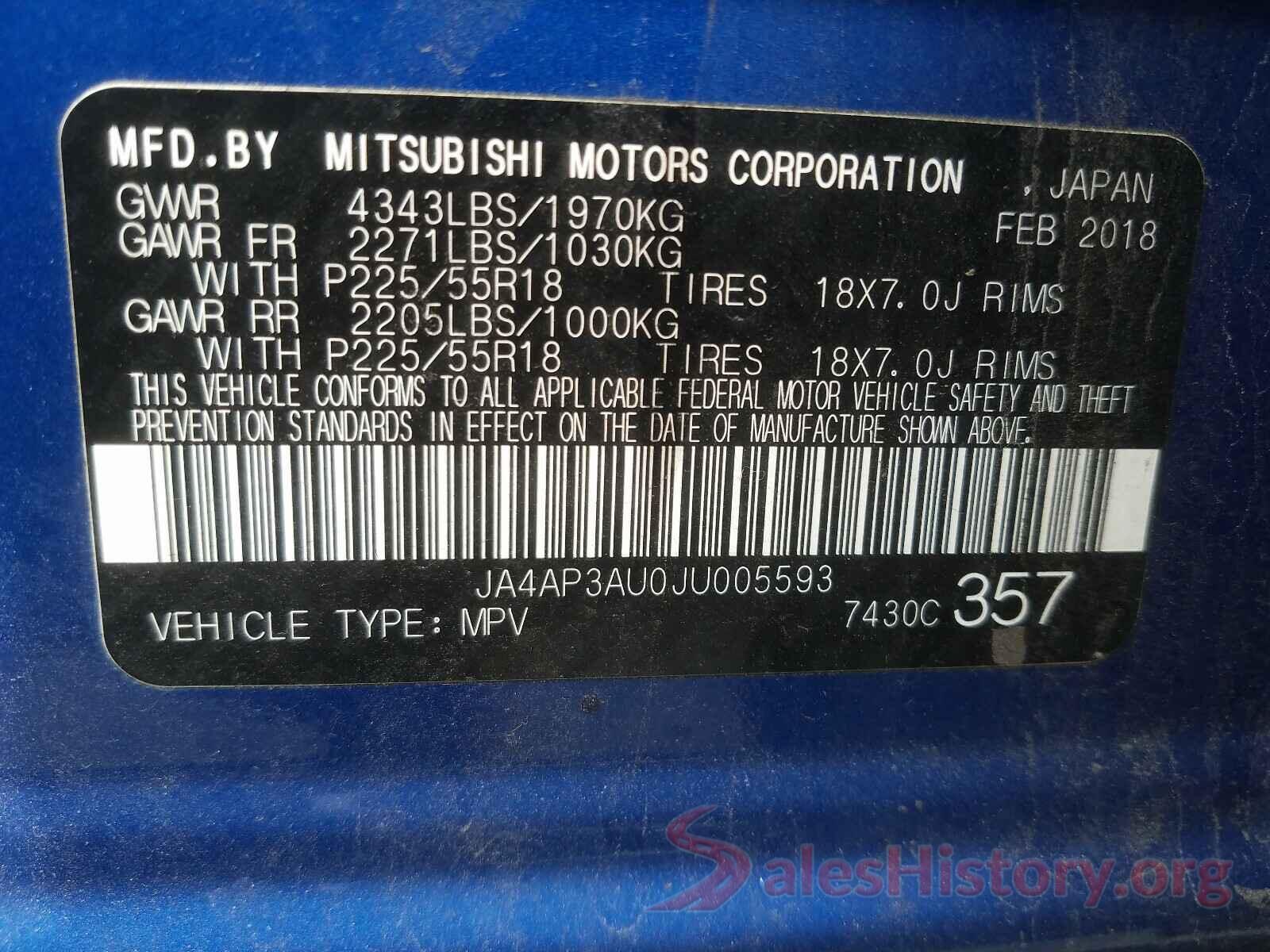 JA4AP3AU0JU005593 2018 MITSUBISHI OUTLANDER