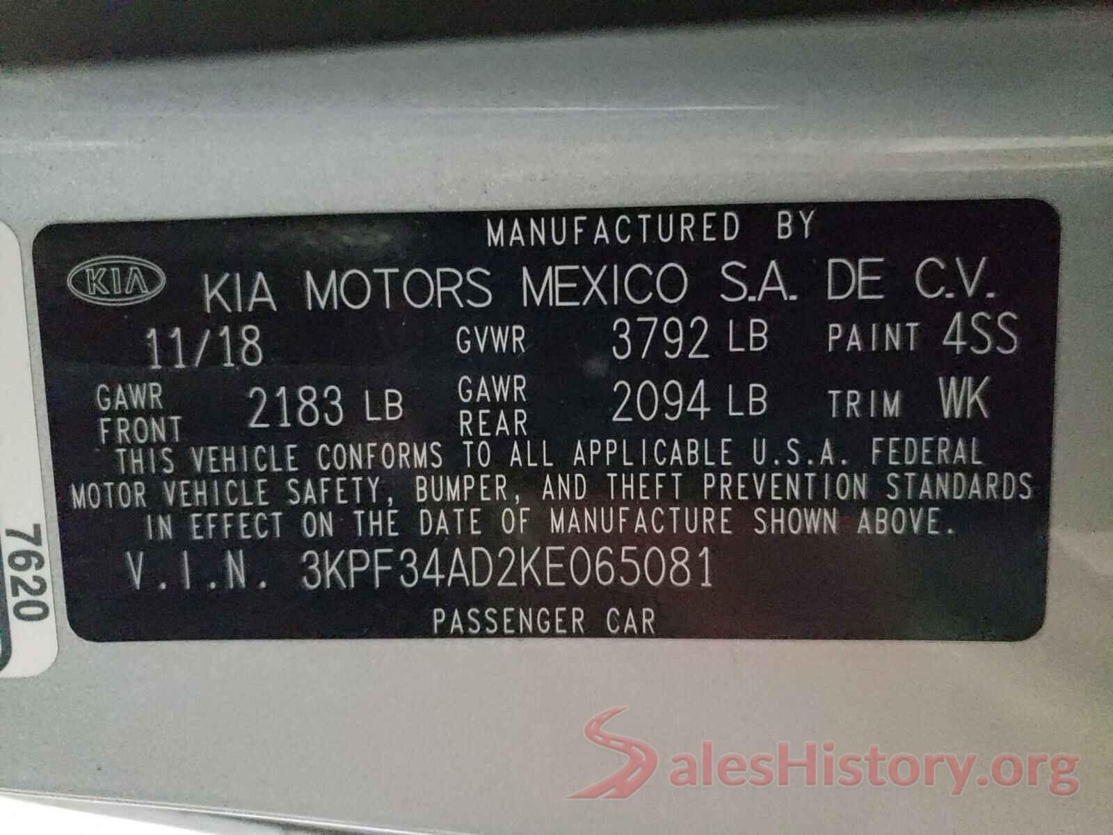 3KPF34AD2KE065081 2019 KIA FORTE